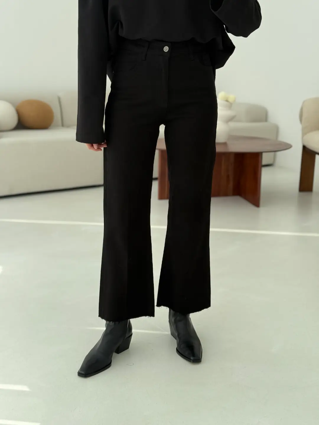 Premium Paçası Kesik Flare Jean Siyah