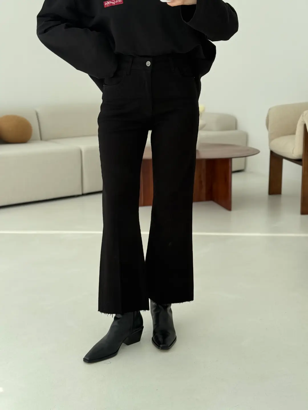 Premium Paçası Kesik Flare Jean Siyah - Görsel 3