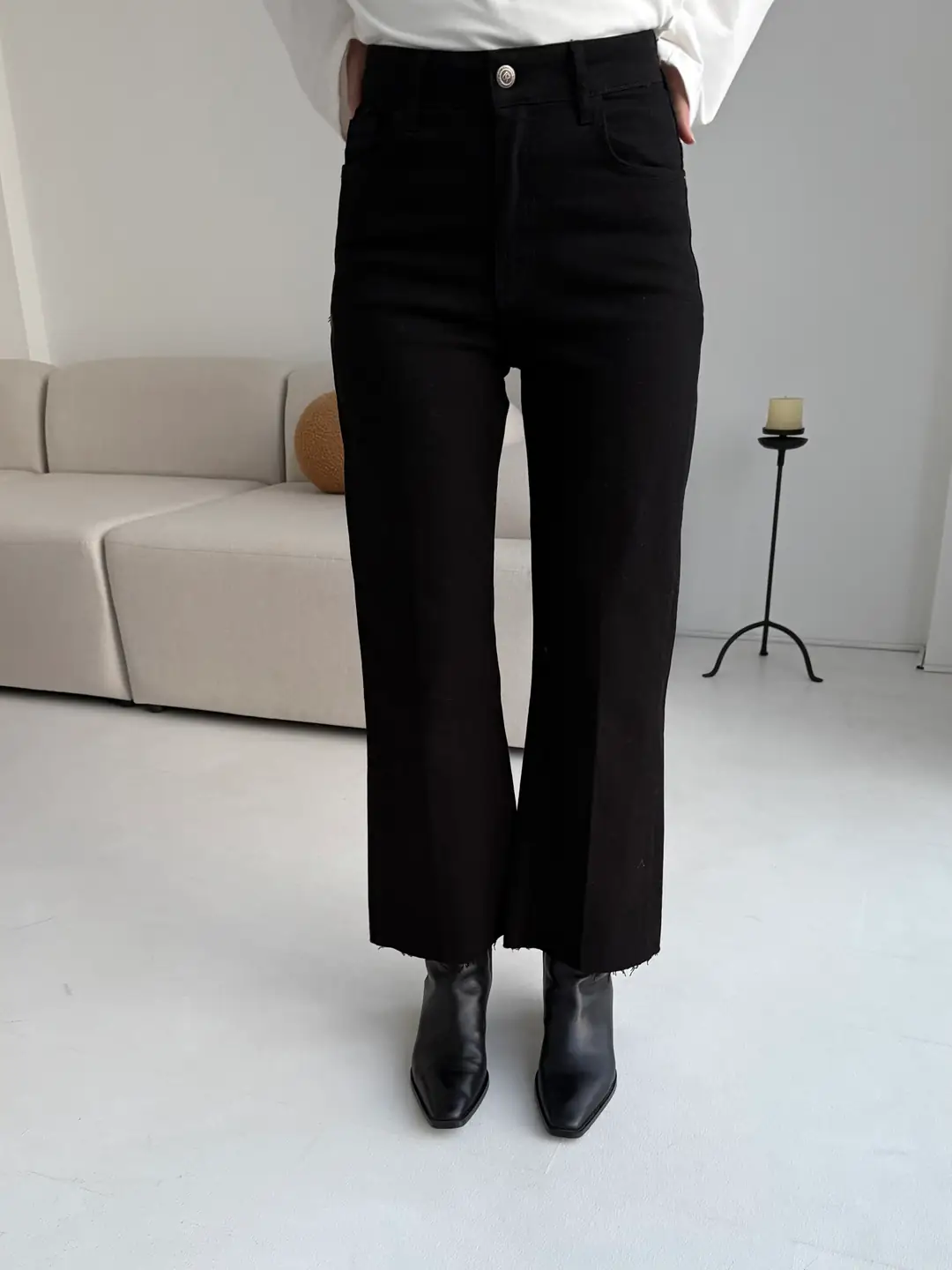 Premium Paçası Kesik Flare Jean Siyah