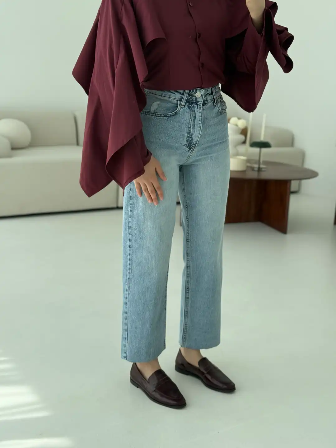 Premium Paçası Kesik Jean Acık Mavi