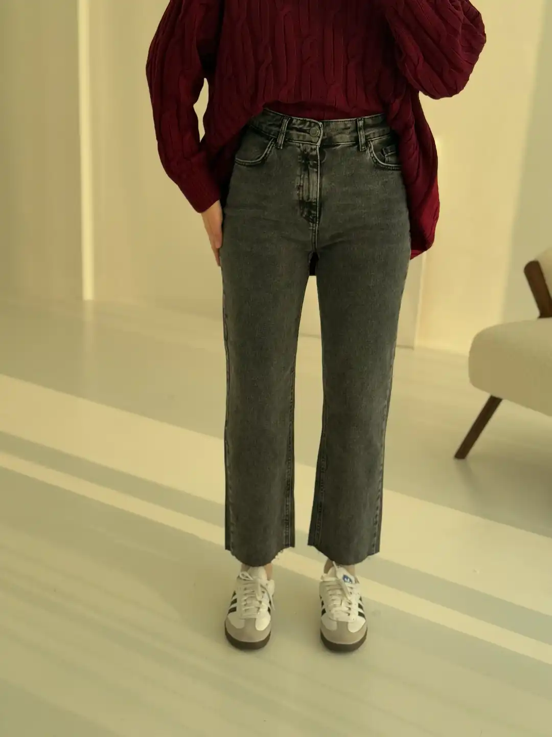 Premium Paçası Kesik Jean Gri - Görsel 2