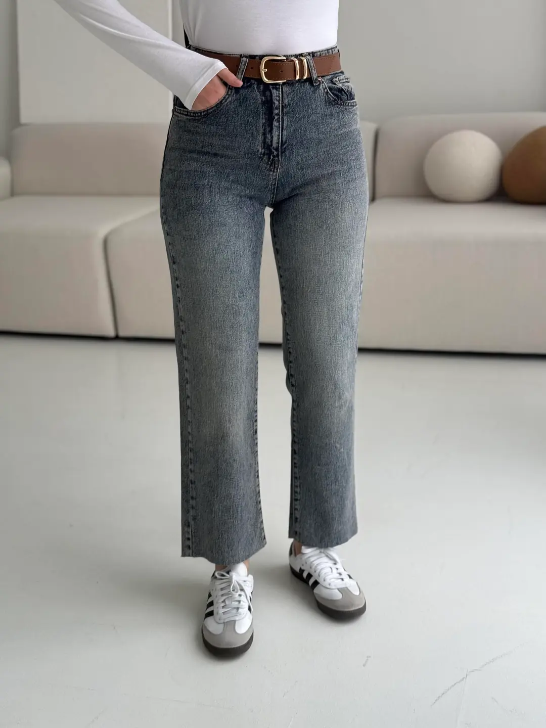 Premium Paçası Kesik Jean Kahve Kemerli 061 - Görsel 2