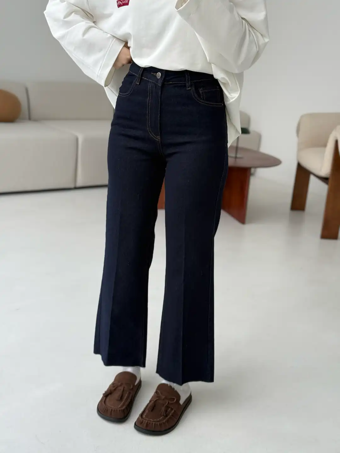 Premium Paçası Kesik Jean Lacivert R143 - Görsel 2