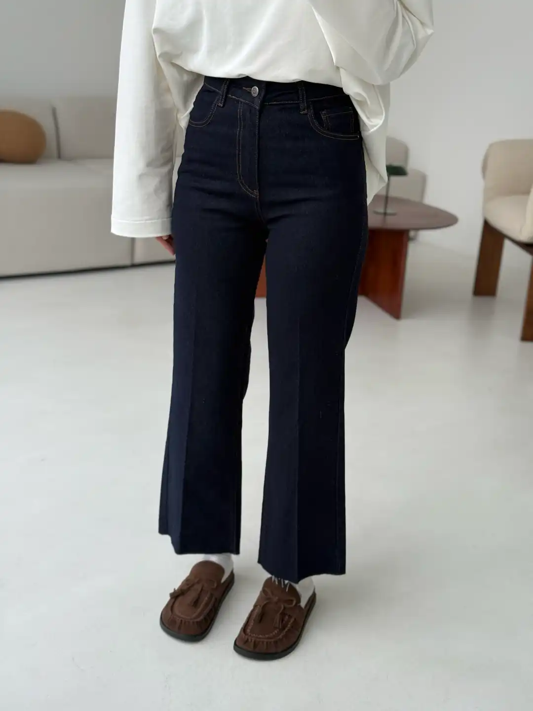 Premium Paçası Kesik Jean Lacivert R143 - Görsel 3