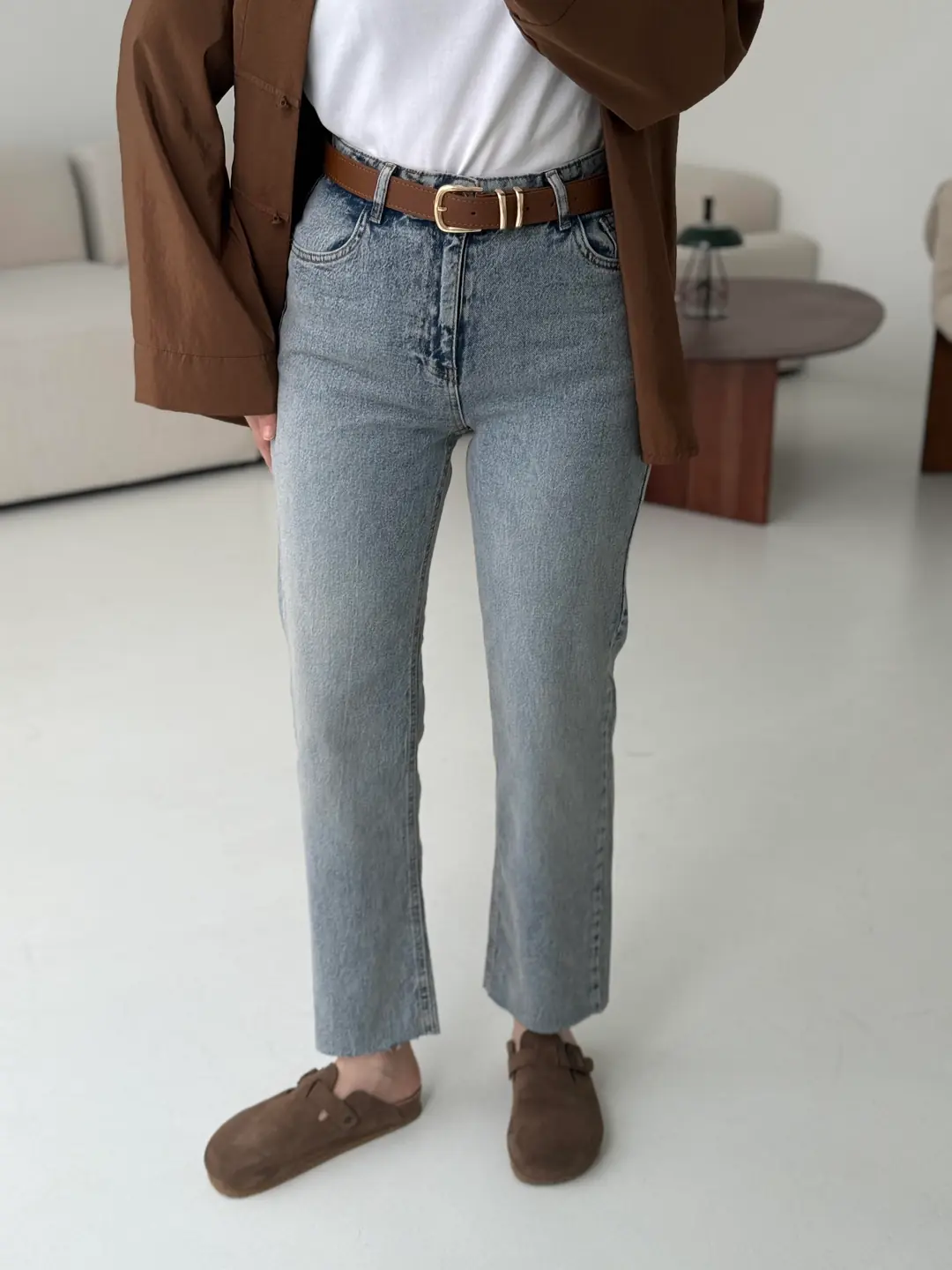 Premium Paçası Kesik Jean Taba Kemerli R34 - Görsel 2