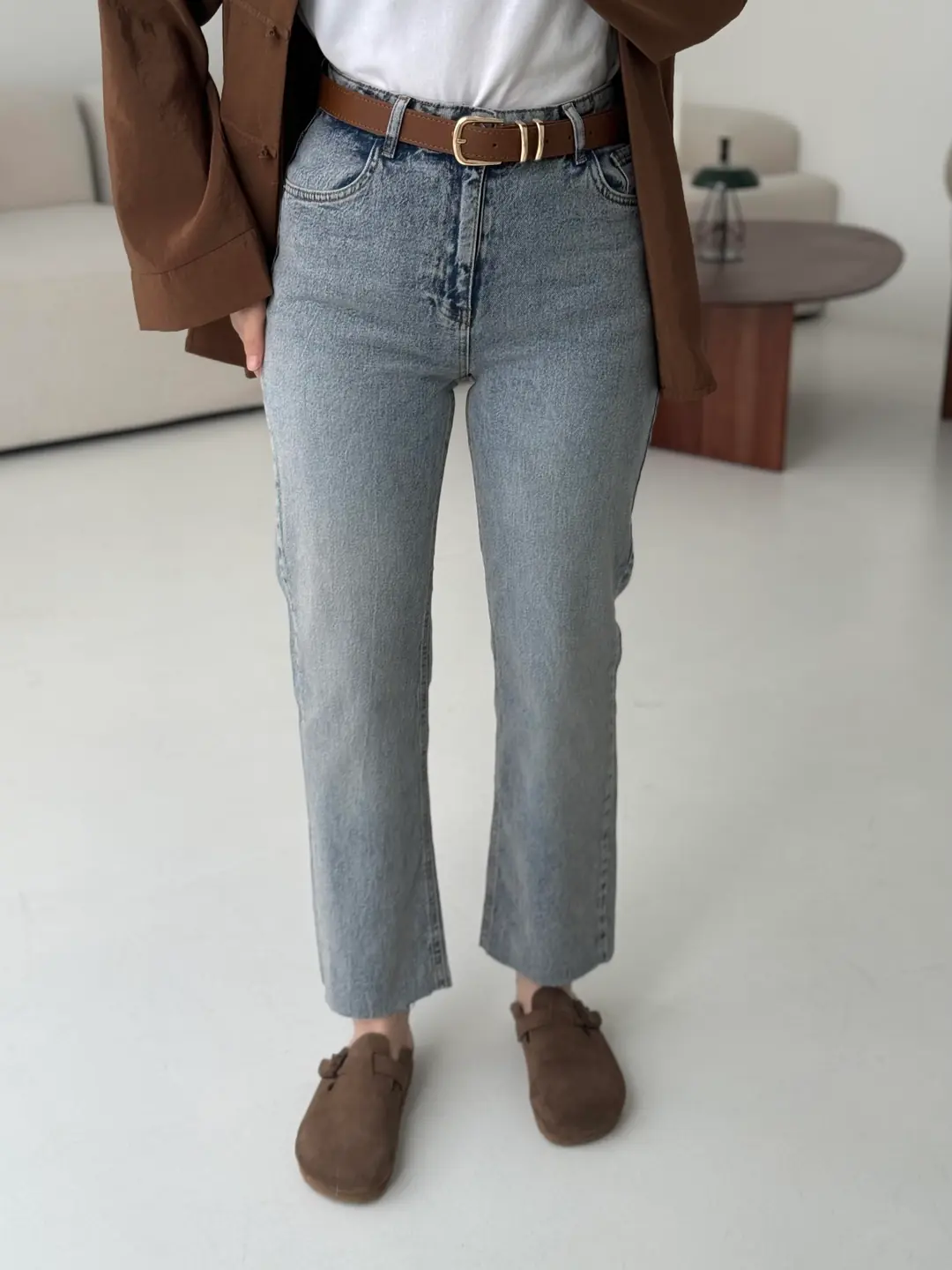 Premium Paçası Kesik Jean Taba Kemerli R34 - Görsel 3