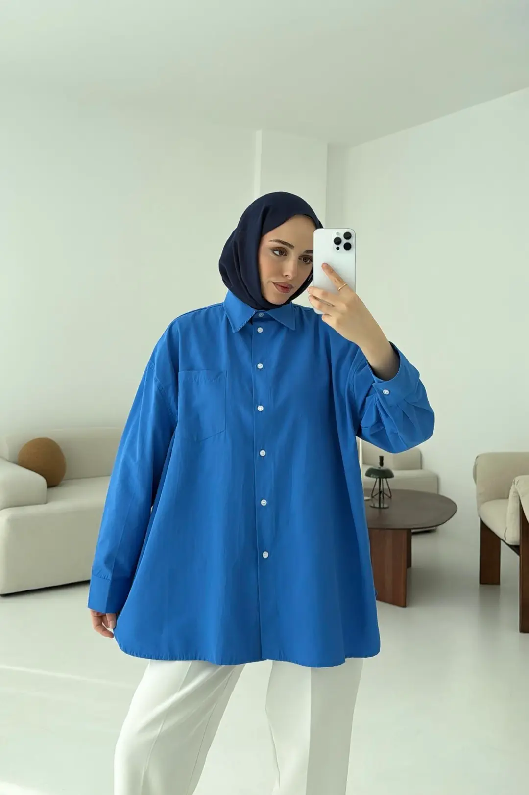 Premium Poplin Gömlek Mavi - Görsel 5