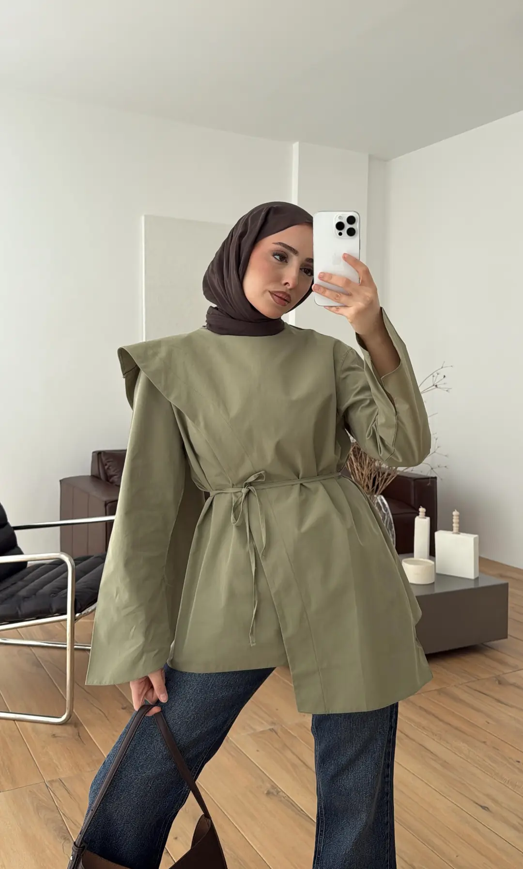 Premium Şal Detaylı Gömlek Açık Haki