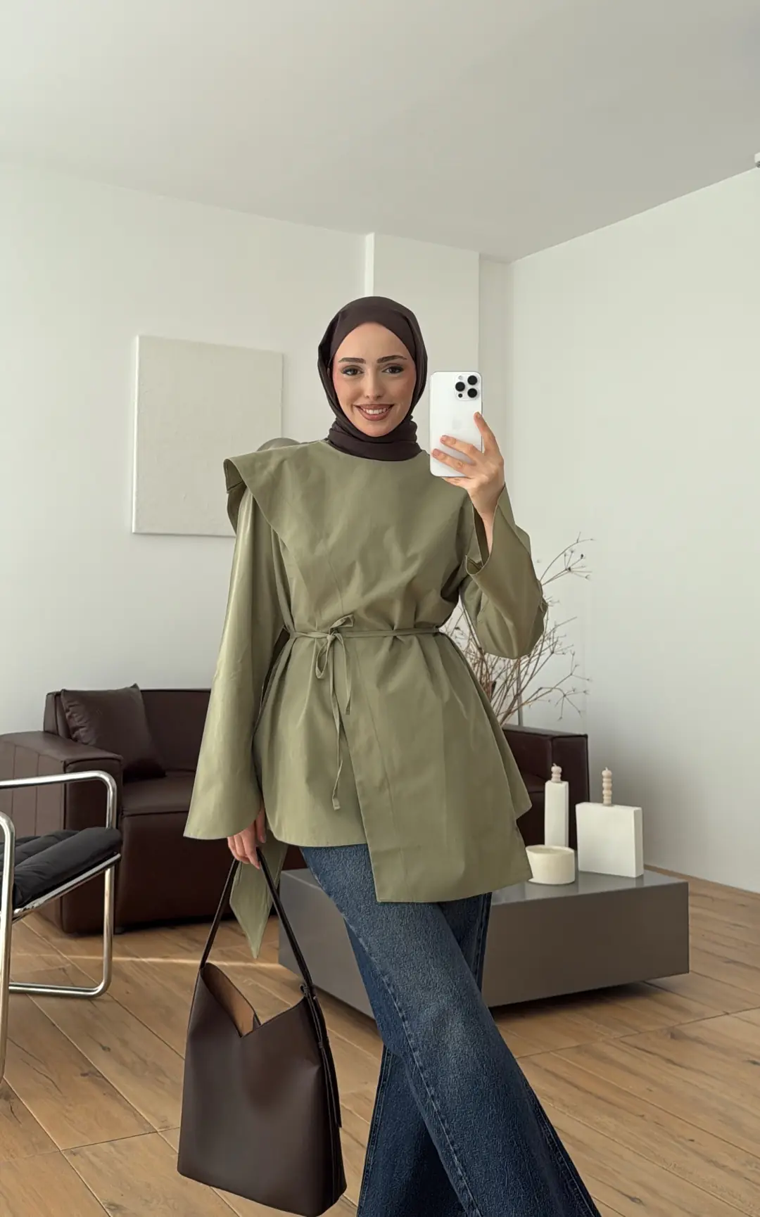 Premium Şal Detaylı Gömlek Açık Haki - Görsel 6