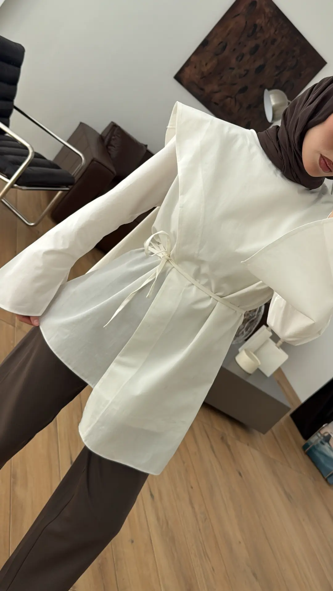 Premium Şal Detaylı Gömlek Beyaz - Görsel 10