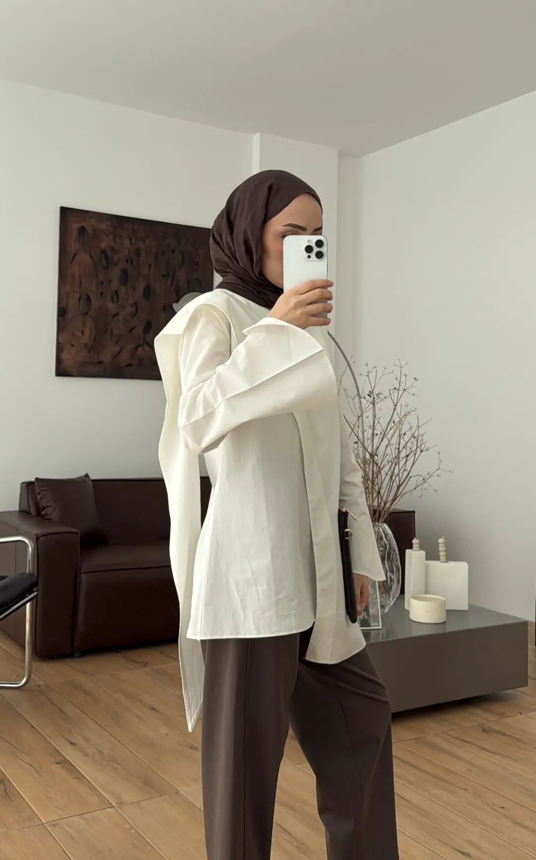 Premium Şal Detaylı Gömlek Beyaz - Görsel 4