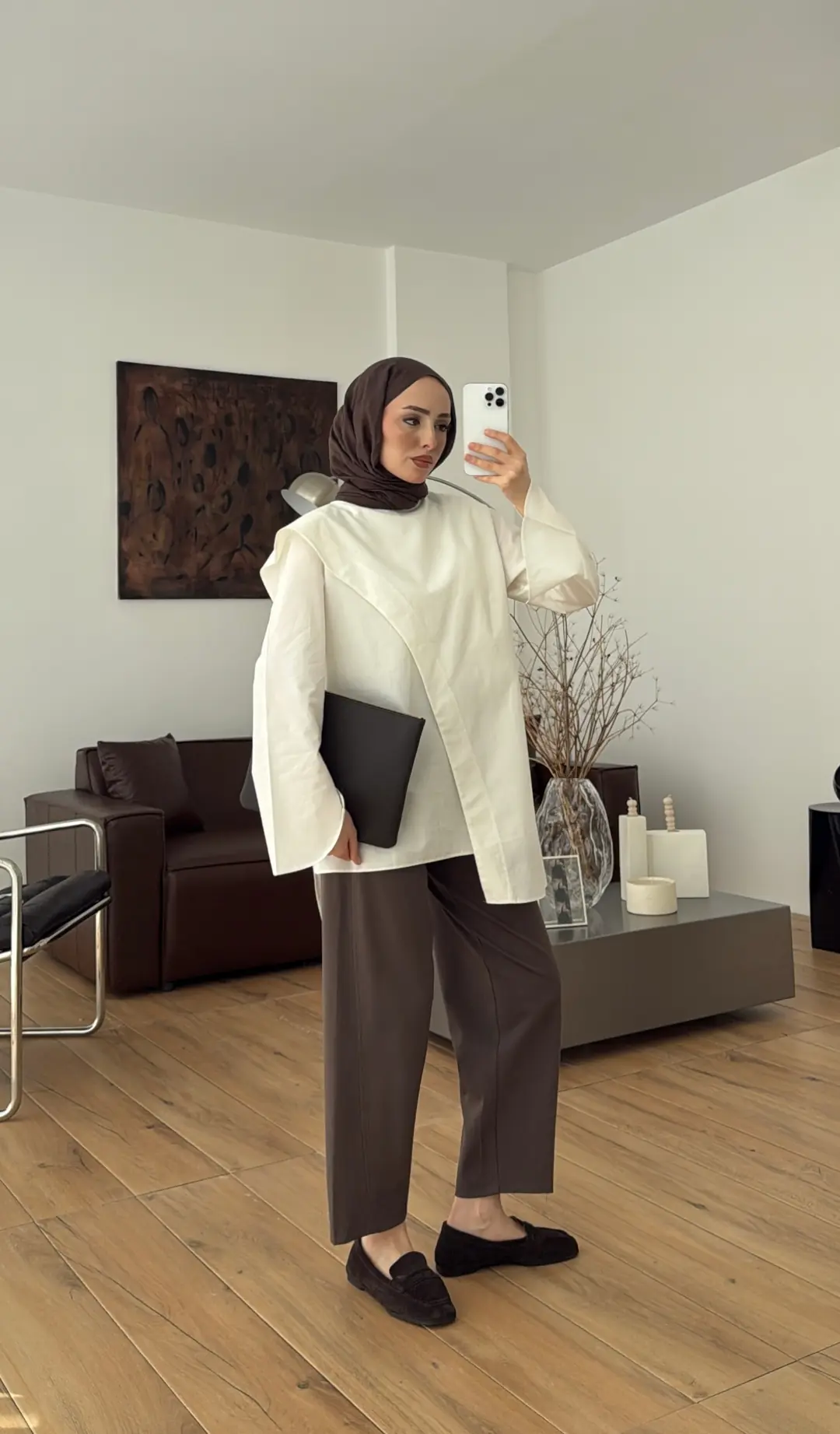 Premium Şal Detaylı Gömlek Beyaz - Görsel 5