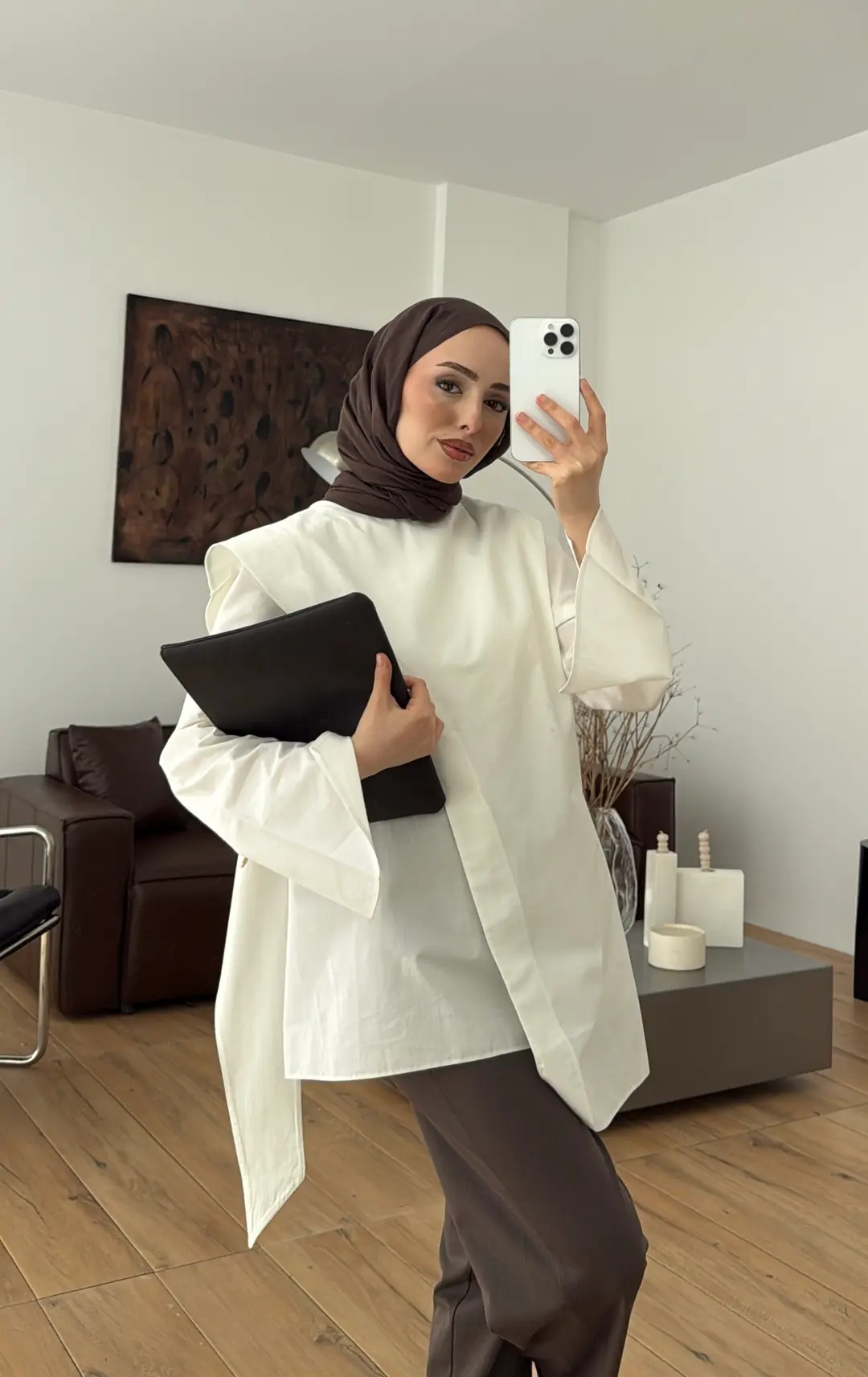 Premium Şal Detaylı Gömlek Beyaz - Görsel 9