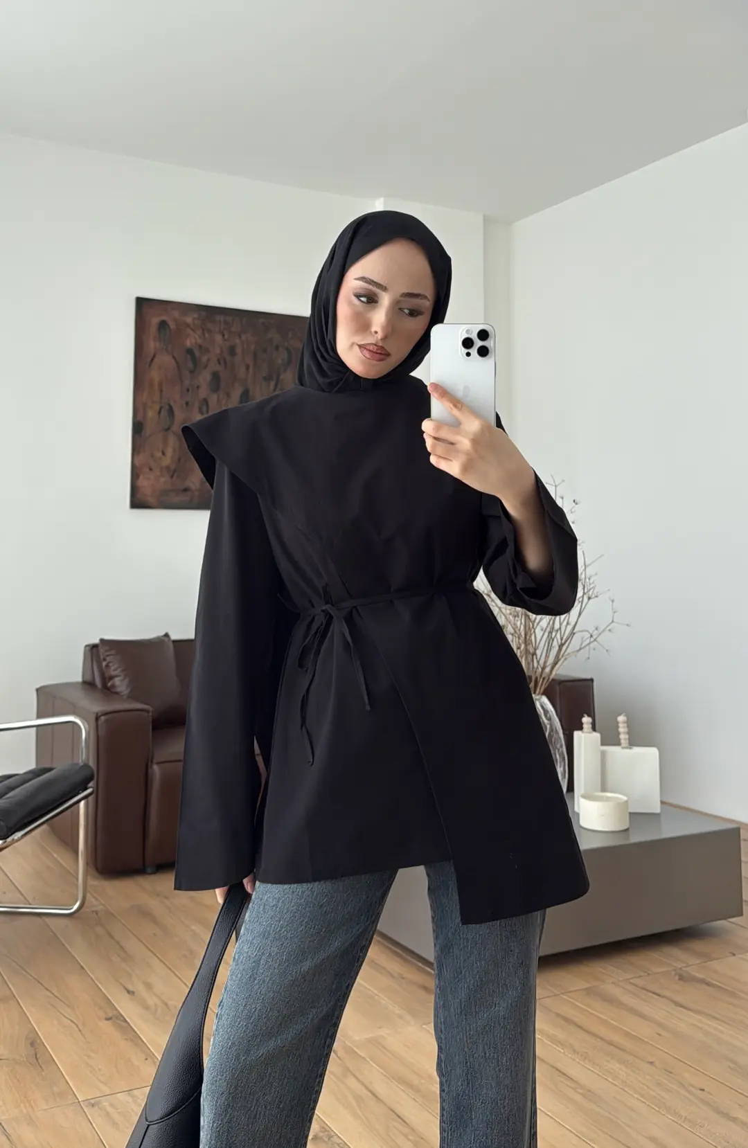 Premium Şal Detaylı Gömlek Siyah - Görsel 3