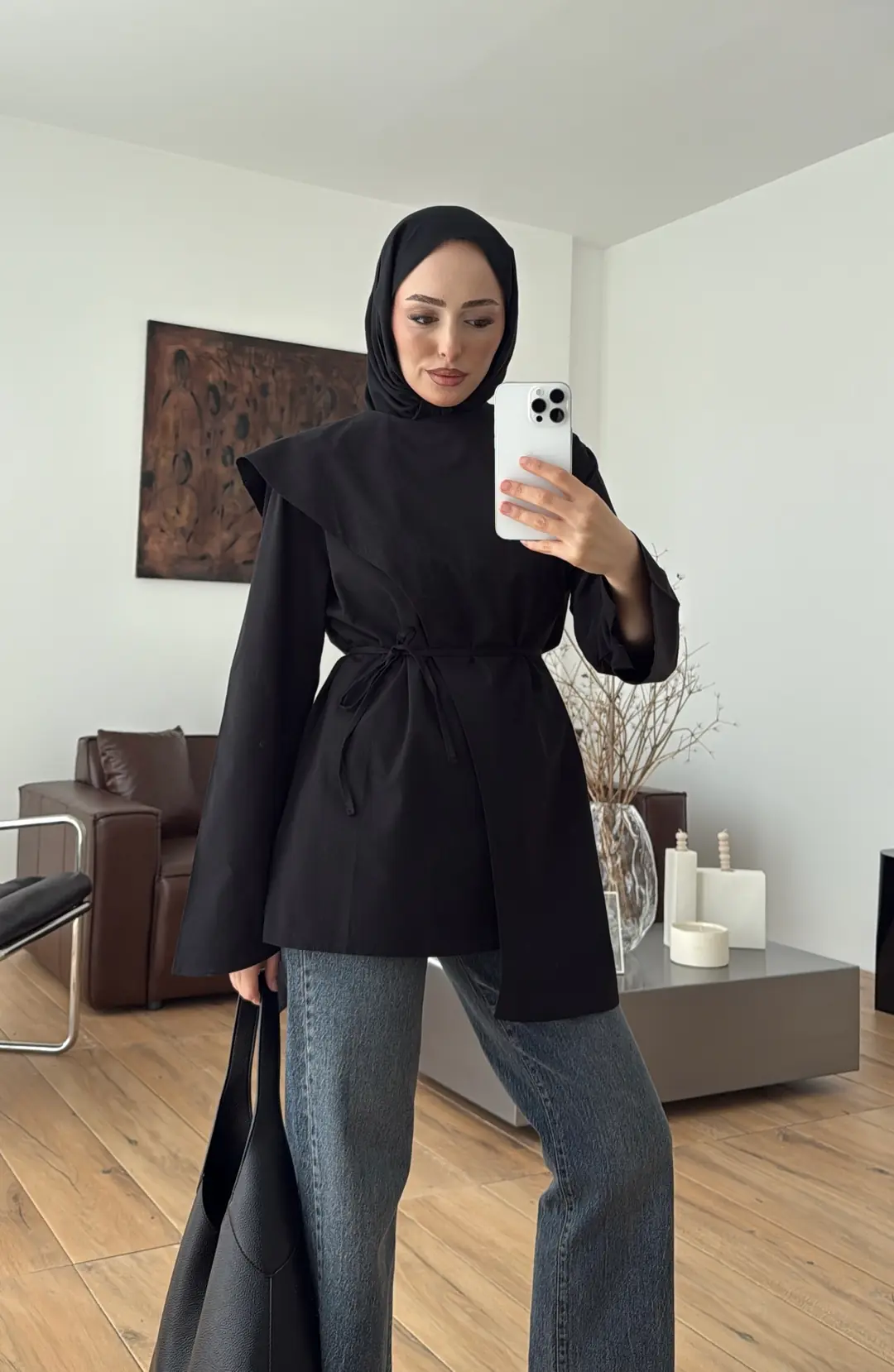 Premium Şal Detaylı Gömlek Siyah - Görsel 4