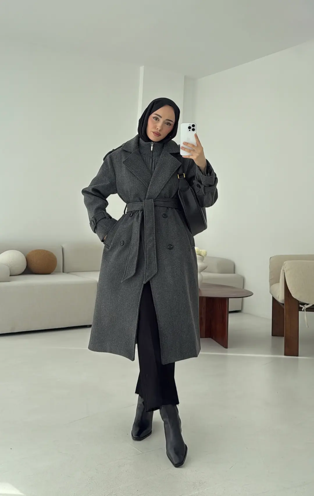 Premium Uzun Kaşe Kaban Antrasit - Görsel 10