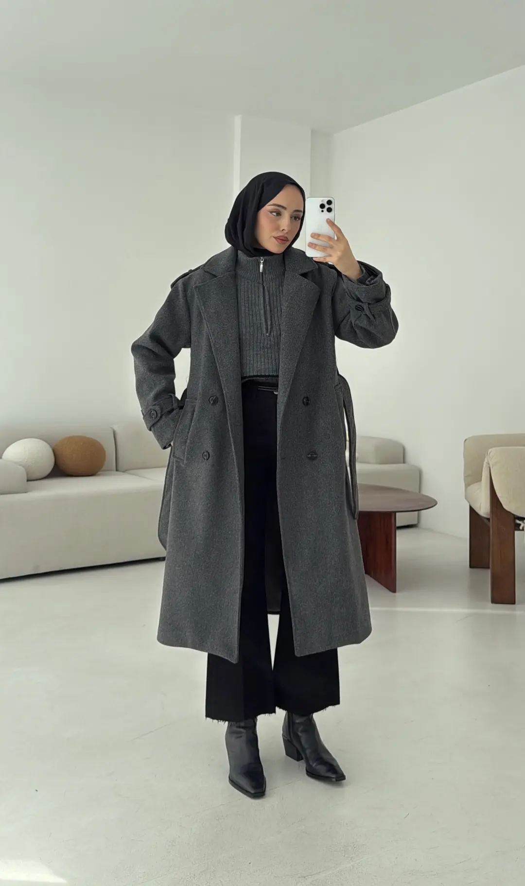 Premium Uzun Kaşe Kaban Antrasit - Görsel 5