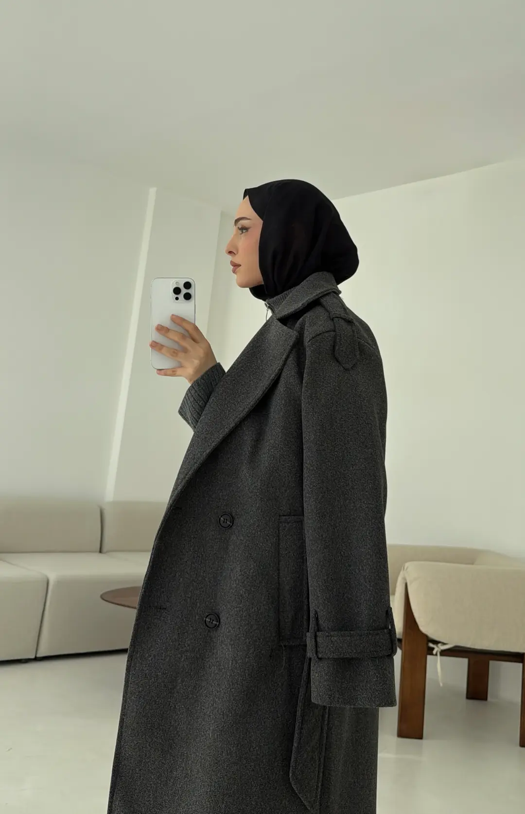 Premium Uzun Kaşe Kaban Antrasit - Görsel 9