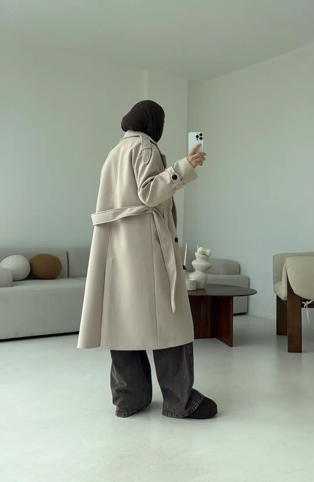 Premium Uzun Kaşe Kaban Bej