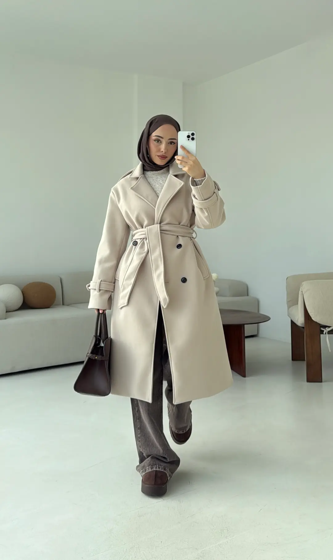 Premium Uzun Kaşe Kaban Bej - Görsel 3