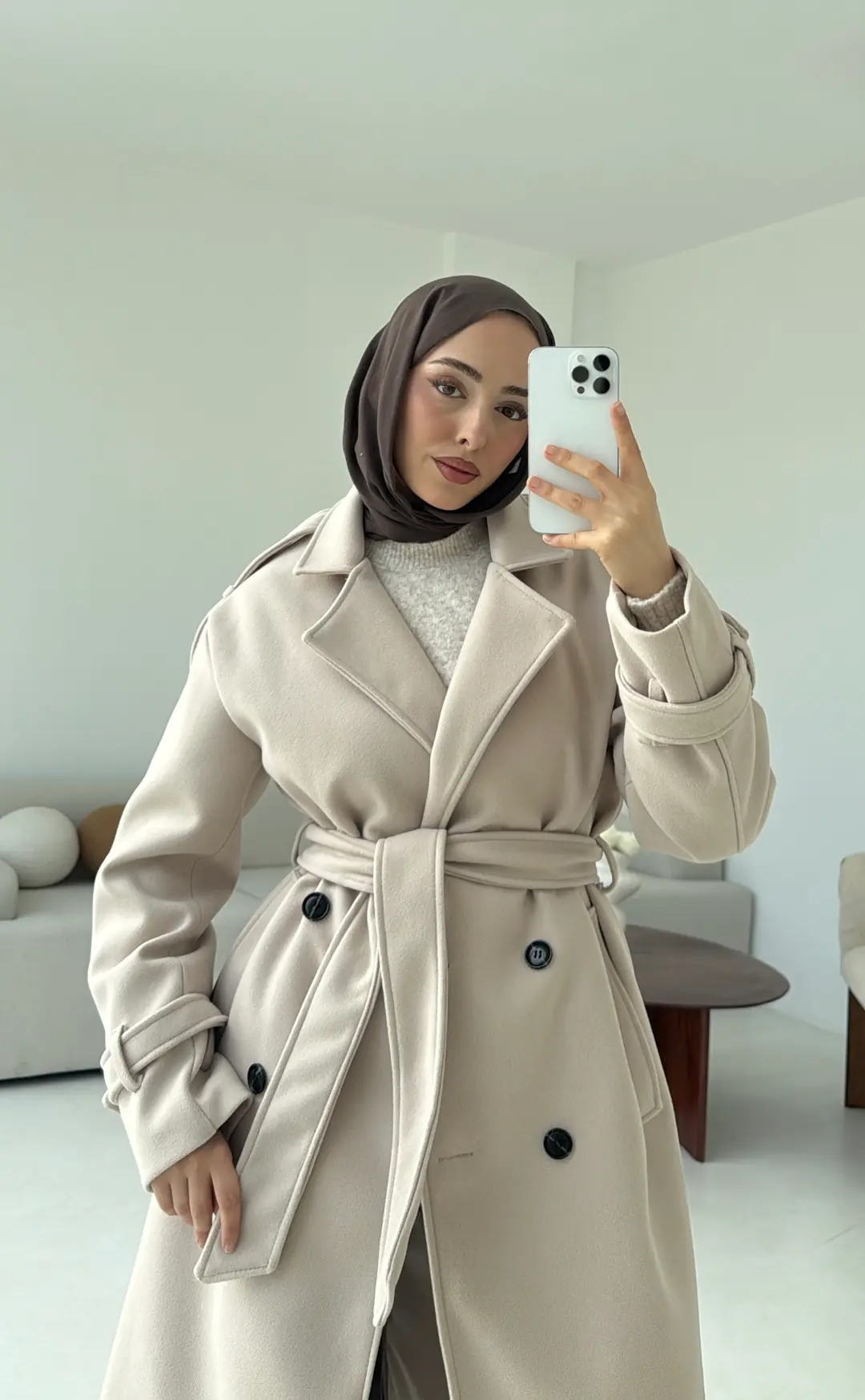 Premium Uzun Kaşe Kaban Bej - Görsel 7