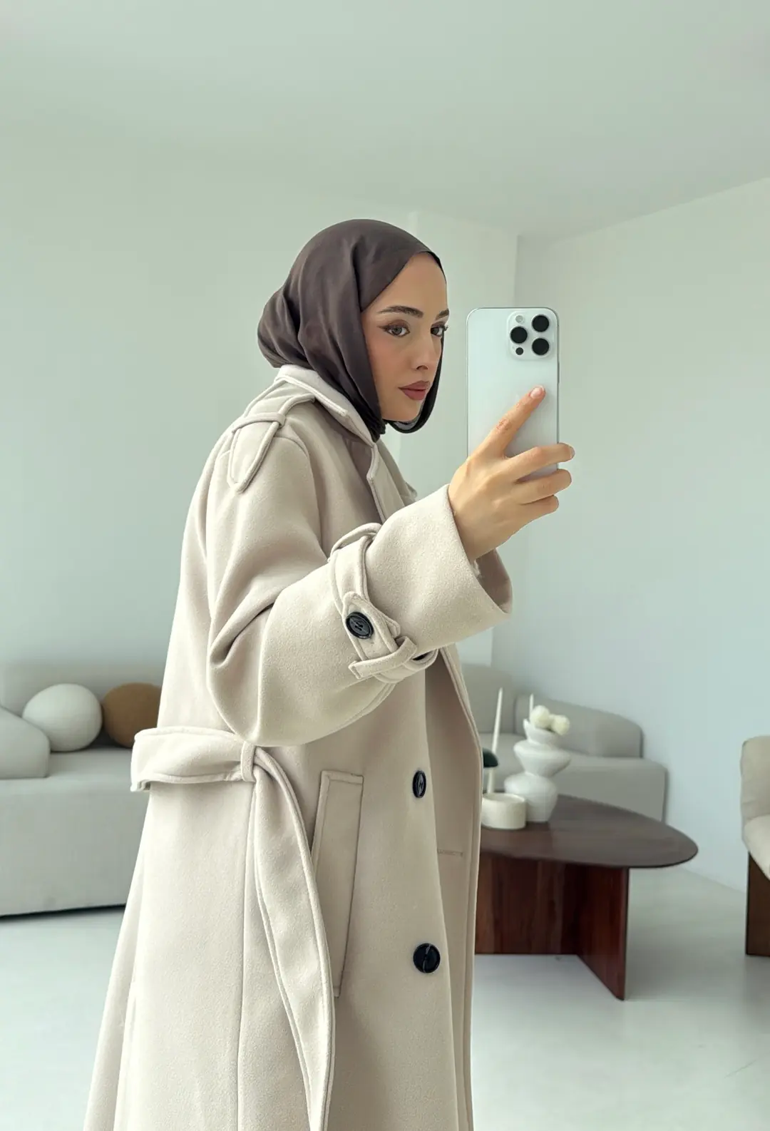 Premium Uzun Kaşe Kaban Bej - Görsel 8