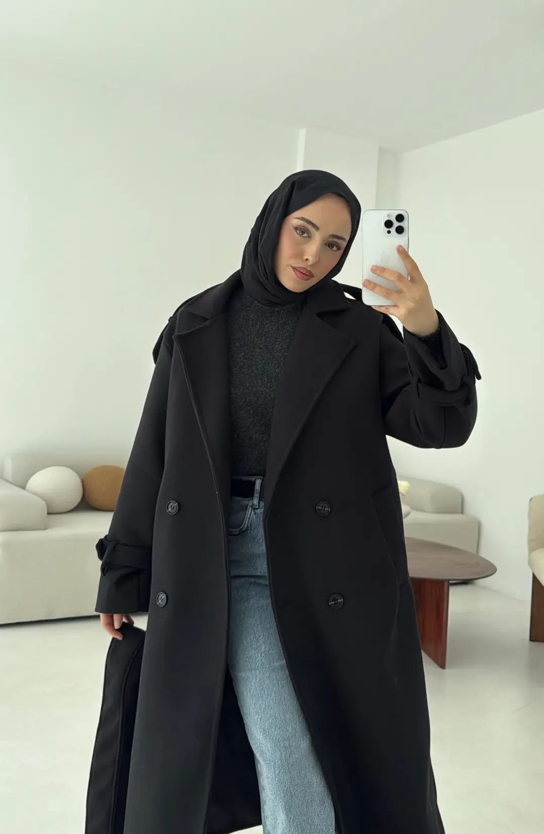 Premium Uzun Kaşe Kaban Siyah - Görsel 4