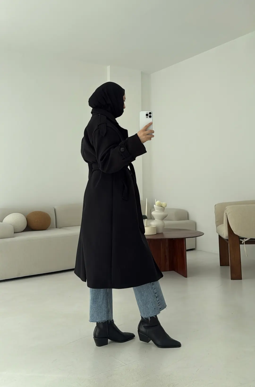 Premium Uzun Kaşe Kaban Siyah - Görsel 5