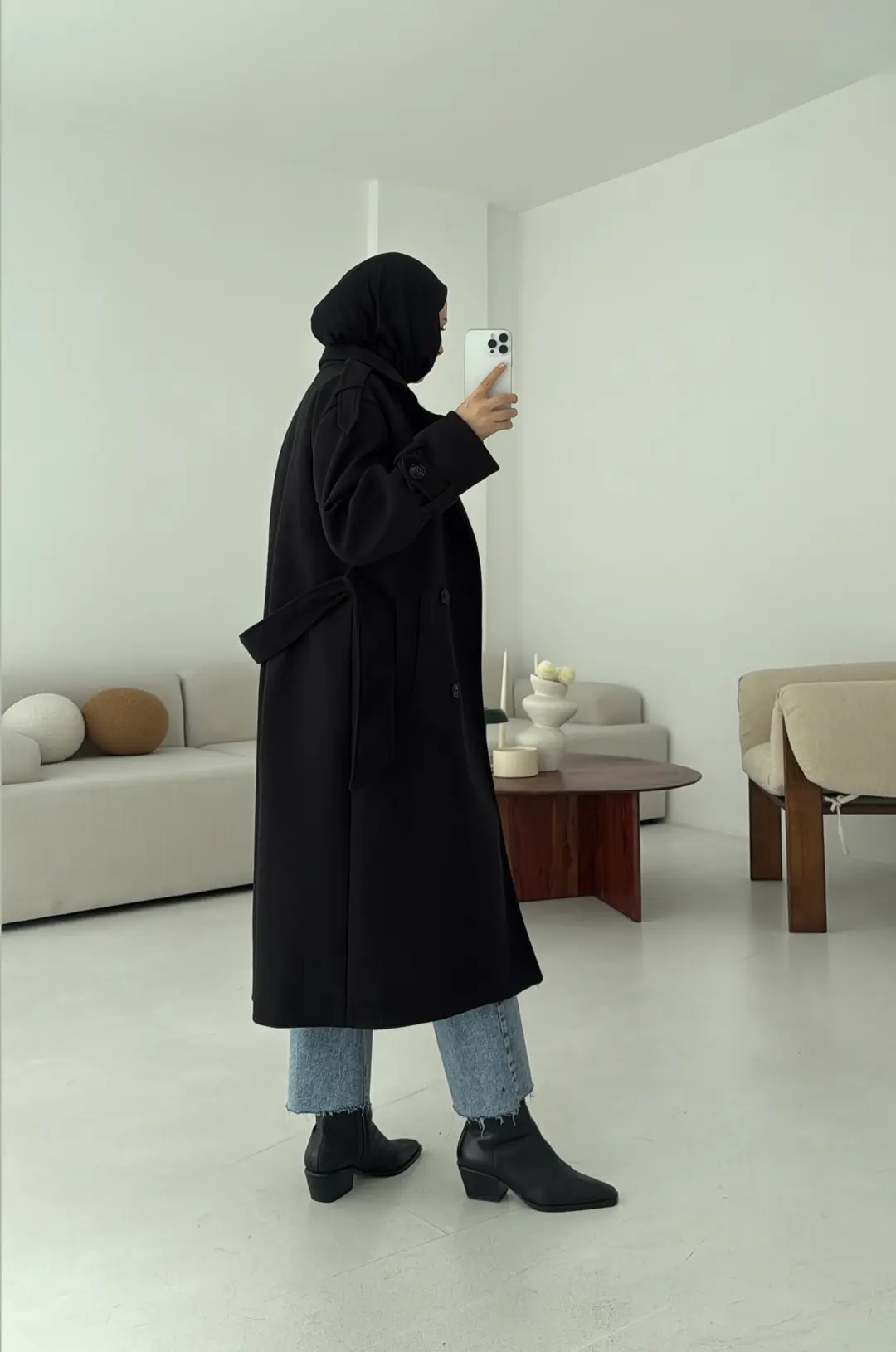 Premium Uzun Kaşe Kaban Siyah - Görsel 7