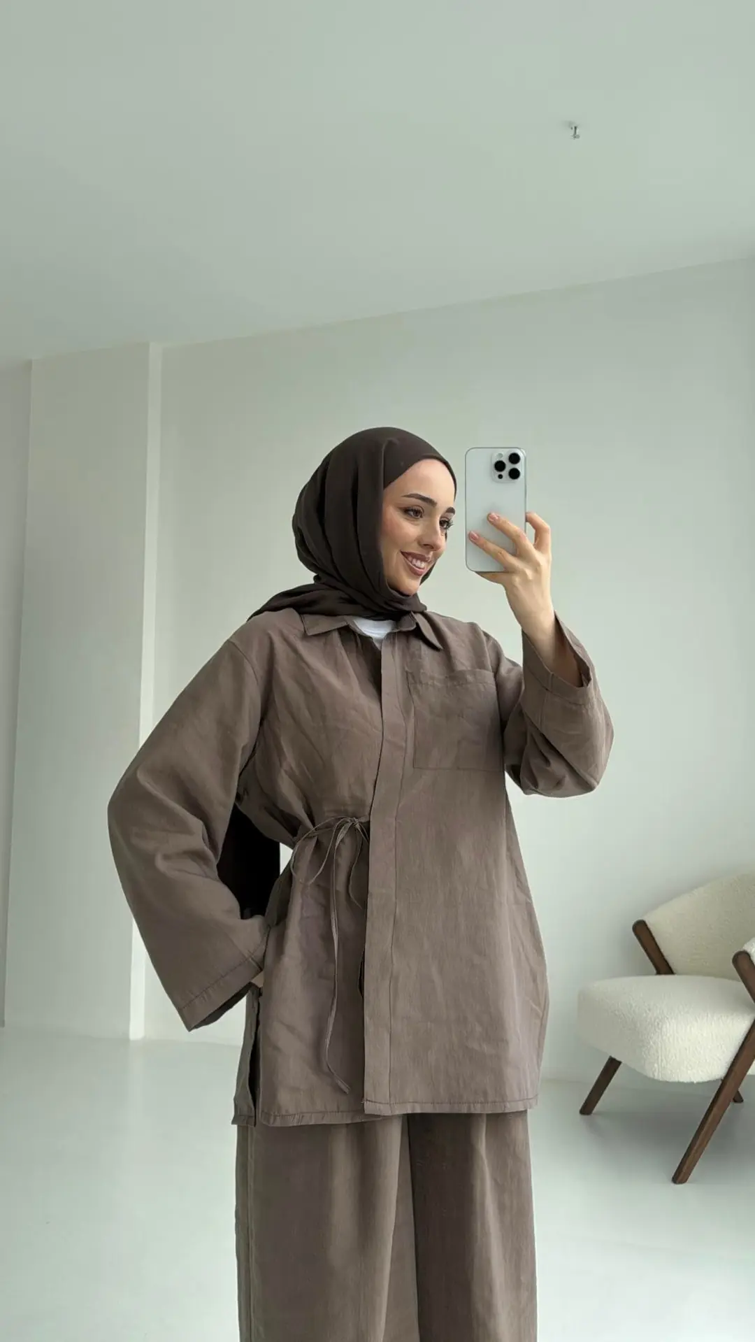 Pt Bağlamalı Bluz Takım Acık Kahve - Görsel 2