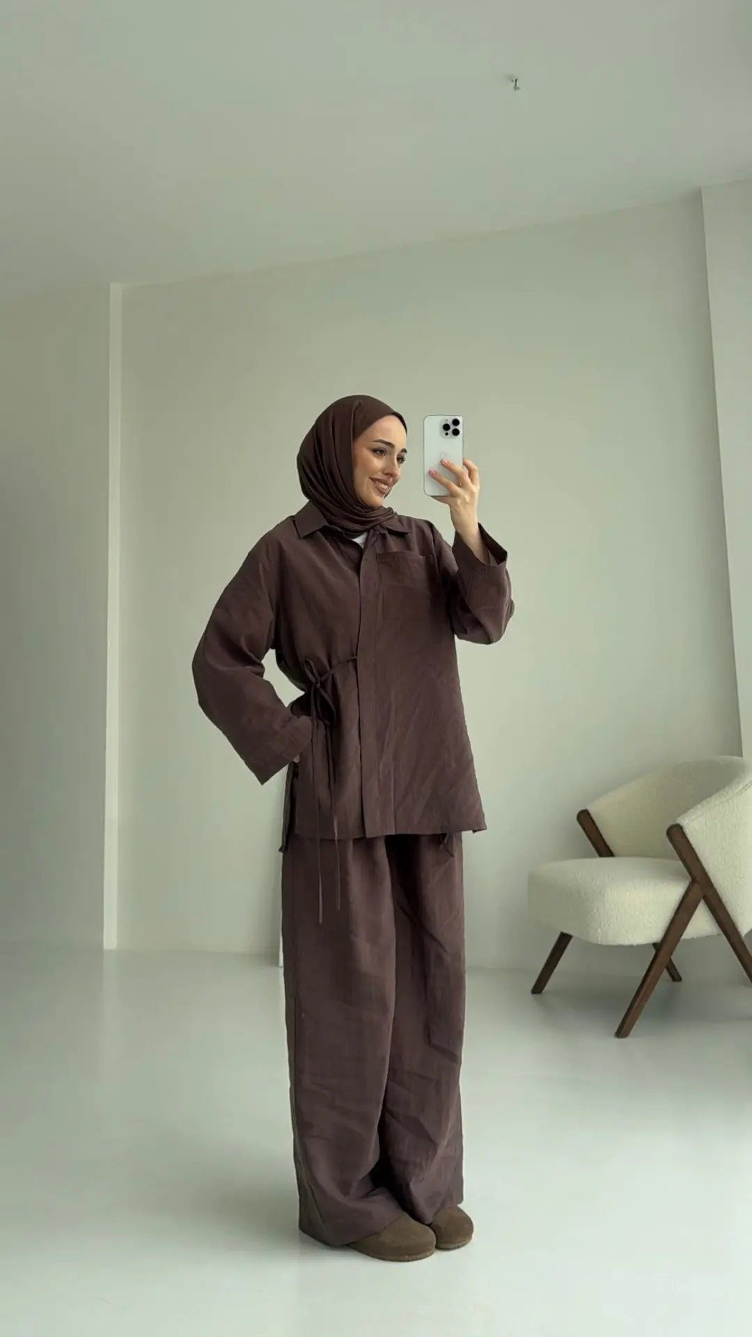 Pt Bağlamalı Bluz Takım Kahve - Görsel 2