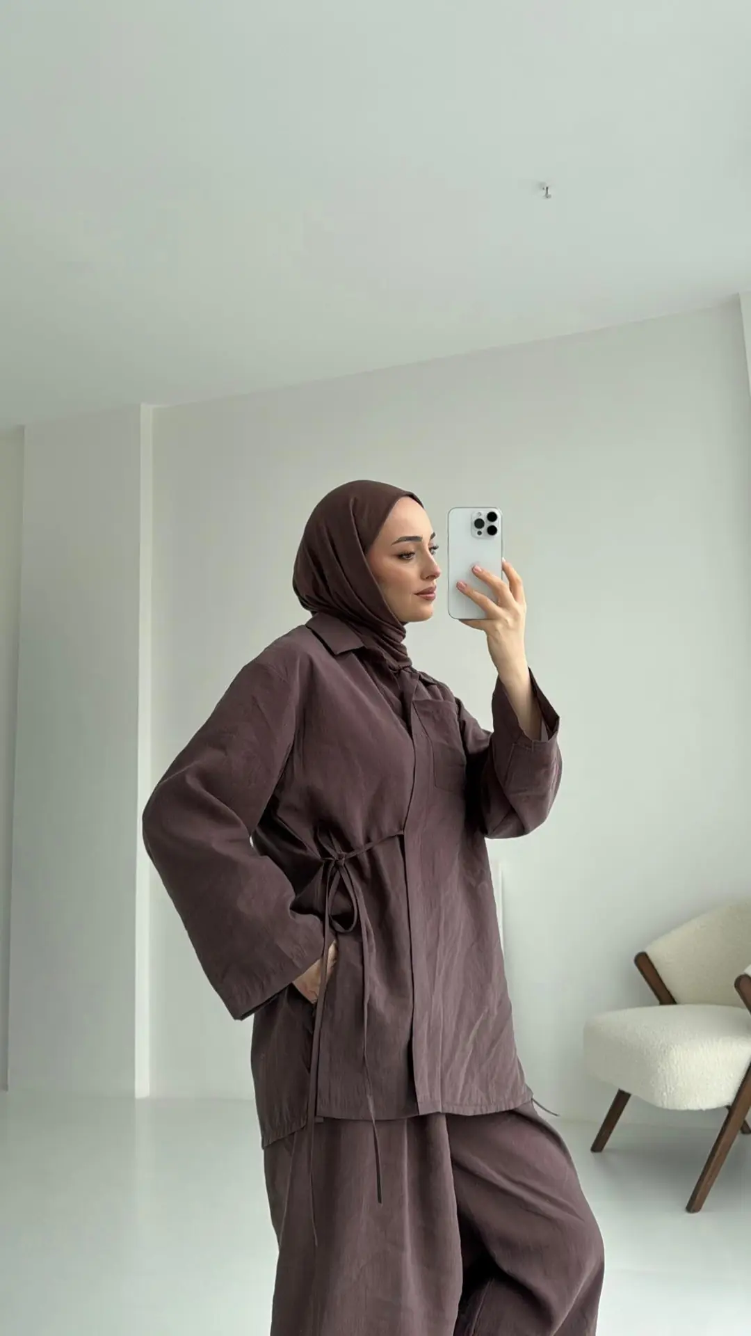 Pt Bağlamalı Bluz Takım Kahve - Görsel 5