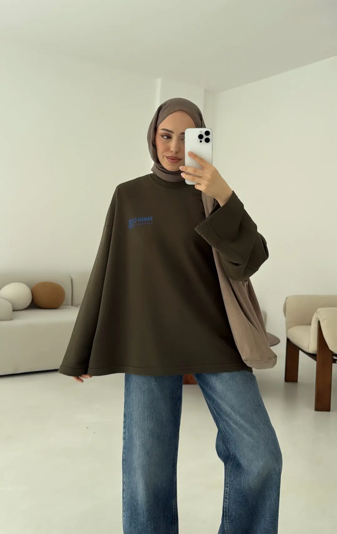 Ramen Baskılı Sweat Haki - Görsel 9