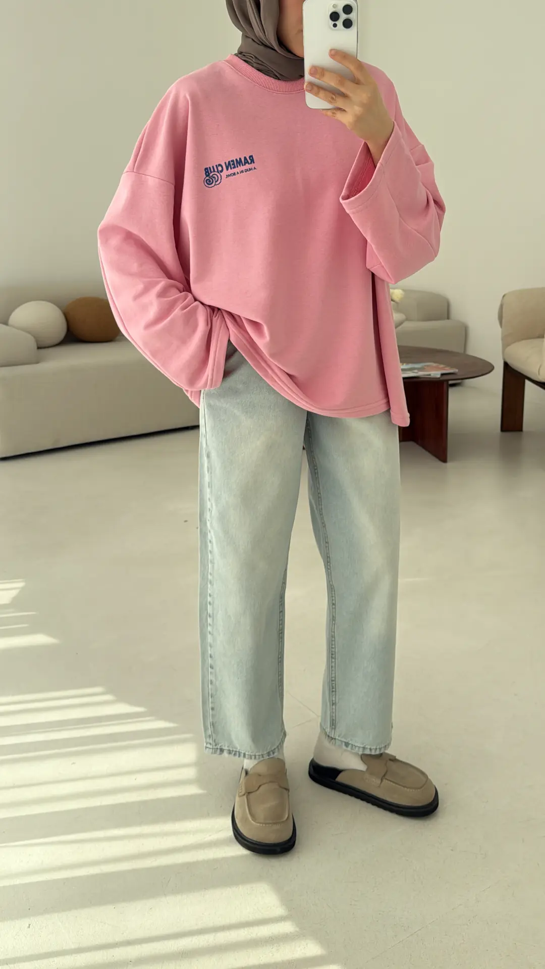 Ramen Baskılı Sweat Pembe - Görsel 5