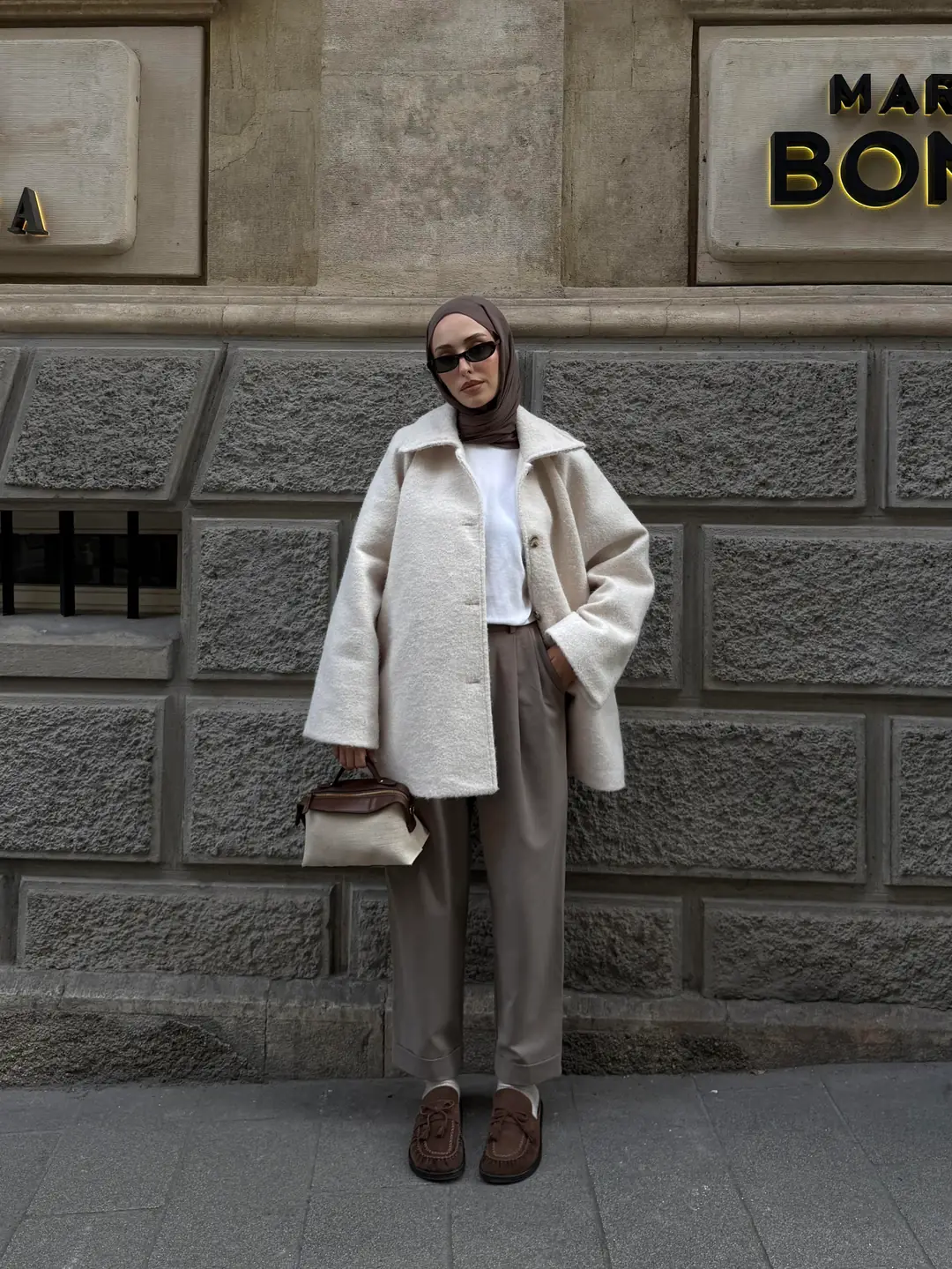 Reglan Kol Kaşe Kaban Bej - Görsel 5