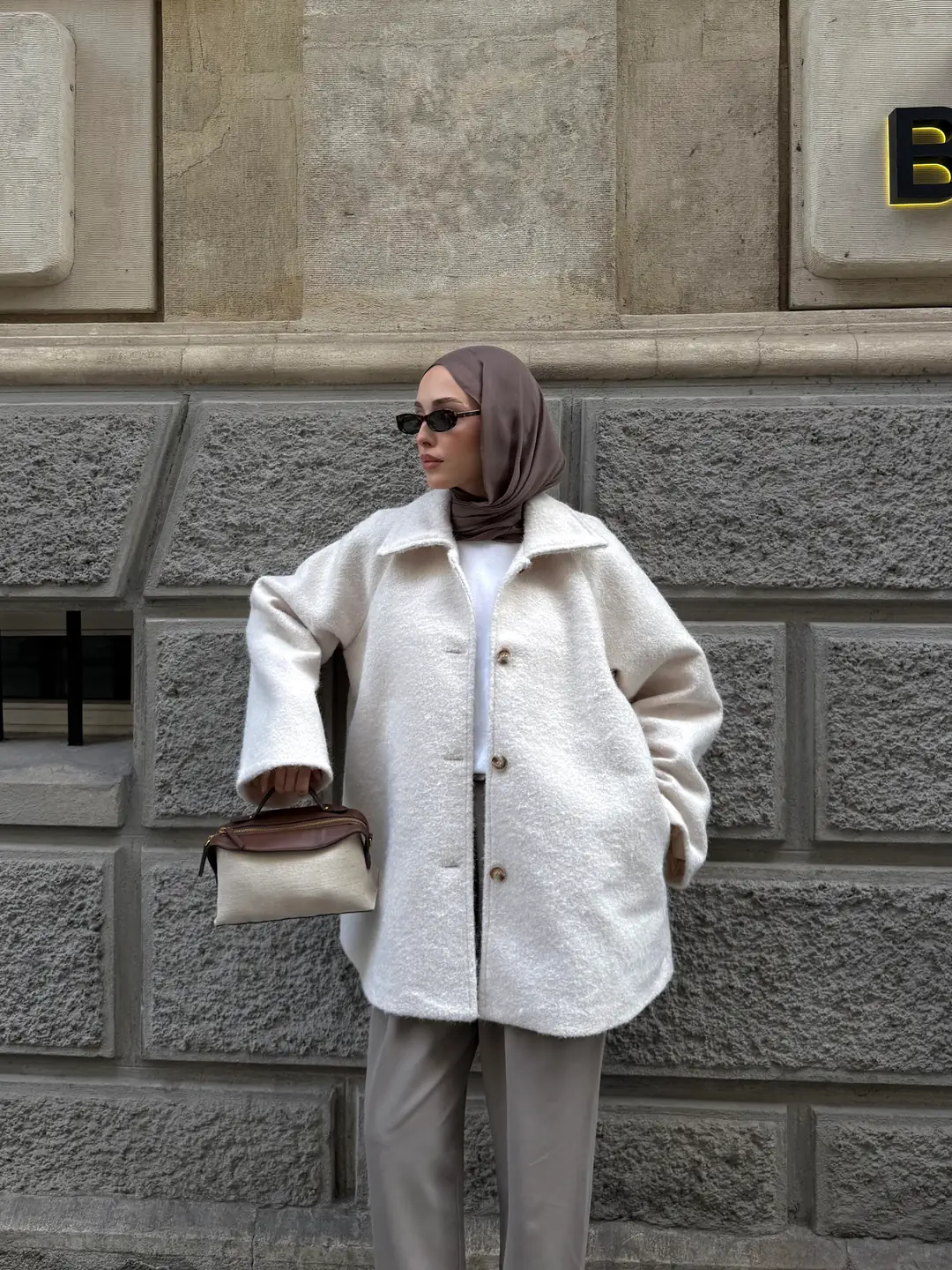 Reglan Kol Kaşe Kaban Bej - Görsel 7