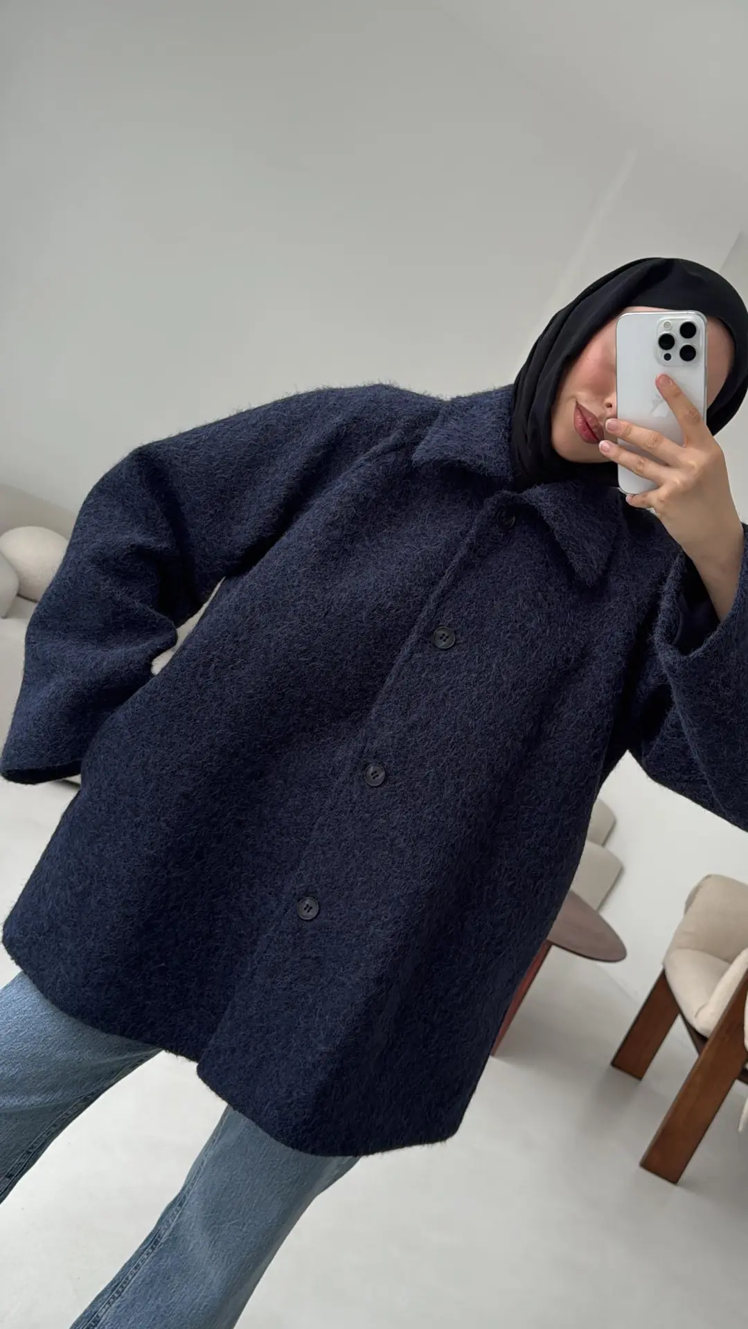 Reglan Kol Kaşe Kaban Lacivert - Görsel 5