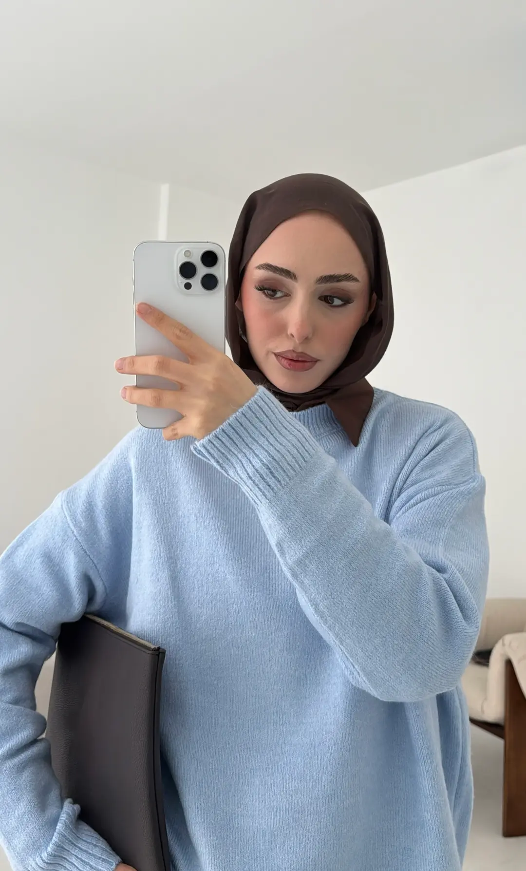 Reglan Kol Triko Kazak Acık Mavi - Görsel 6