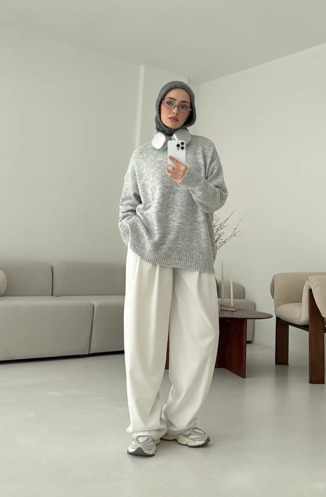 Reglan Kol Triko Kazak Gri - Görsel 4