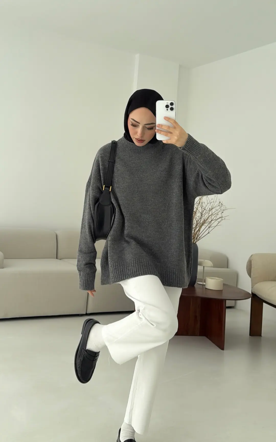 Reglan Kol Triko Kazak Koyu Gri - Görsel 6