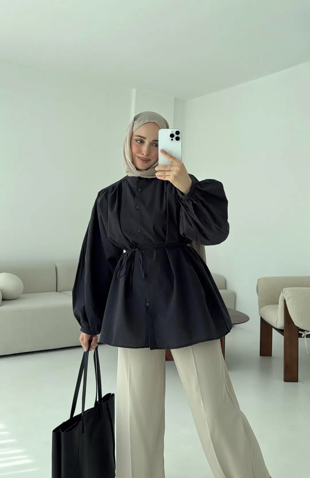 Risa Balon Kol Gömlek Antrasit - Görsel 2