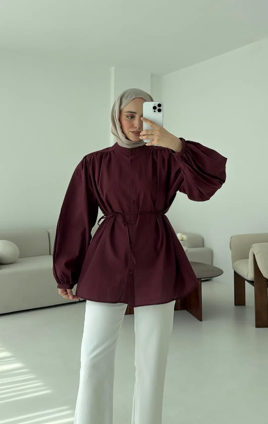 Risa Balon Kol Gömlek Bordo - Görsel 3