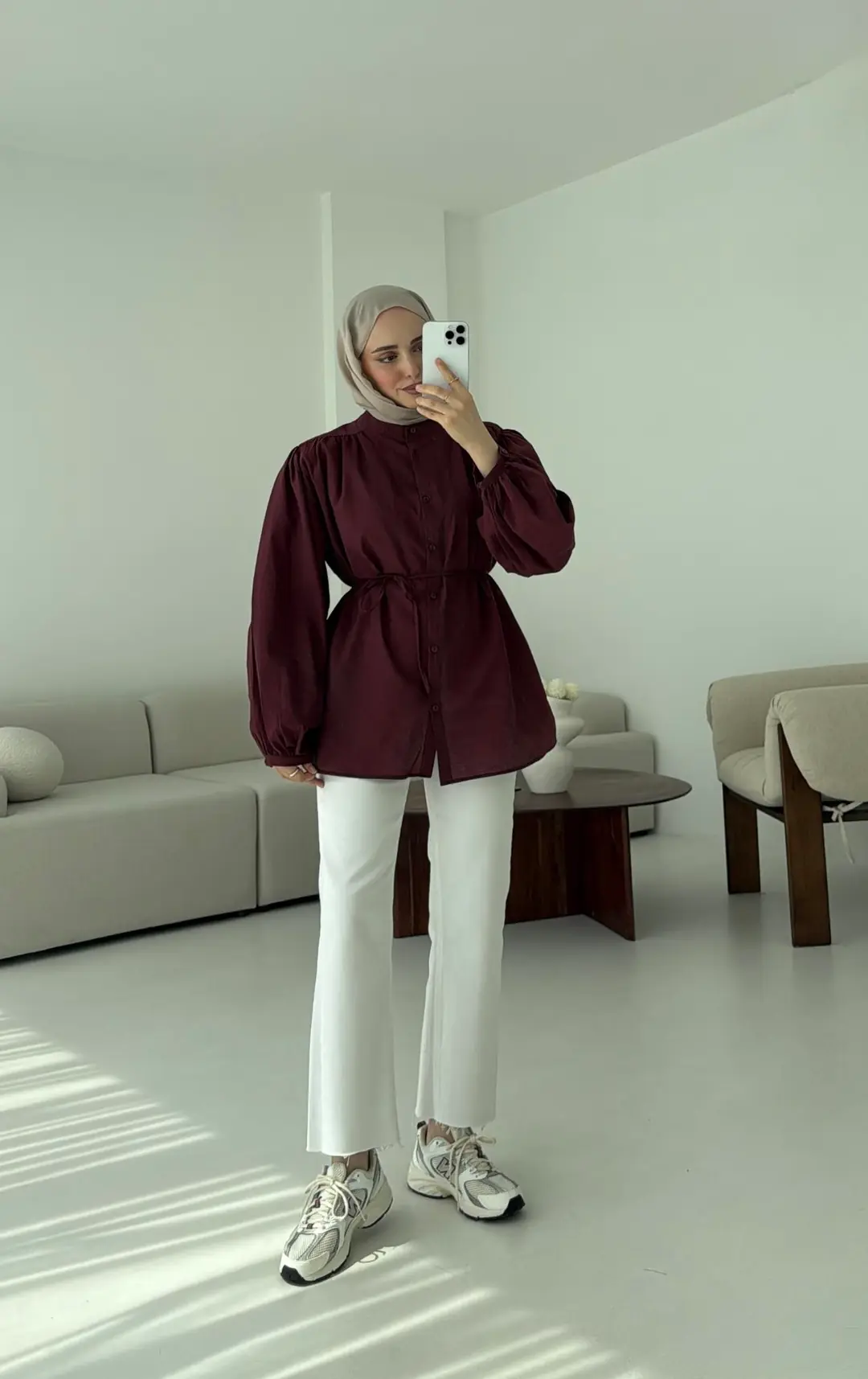 Risa Balon Kol Gömlek Bordo - Görsel 4