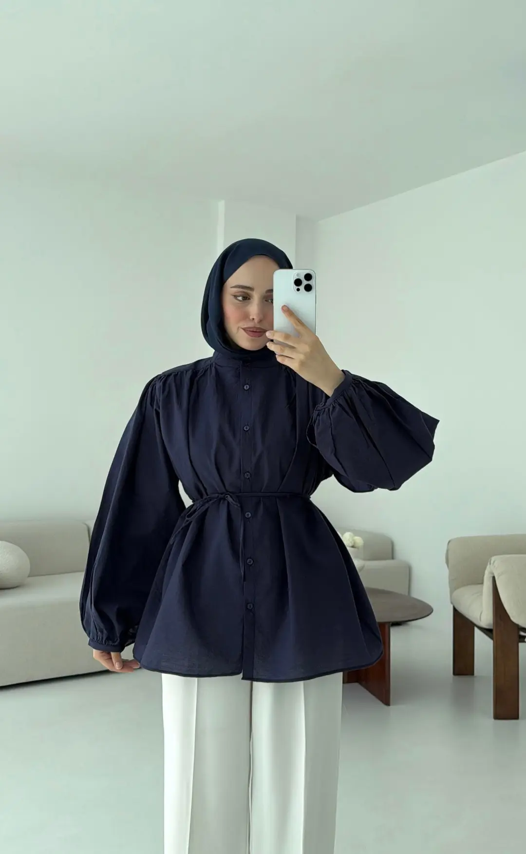 Risa Balon Kol Gömlek Lacivert - Görsel 3