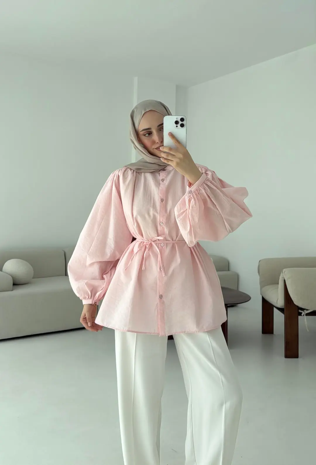 Risa Balon Kol Gömlek Pembe