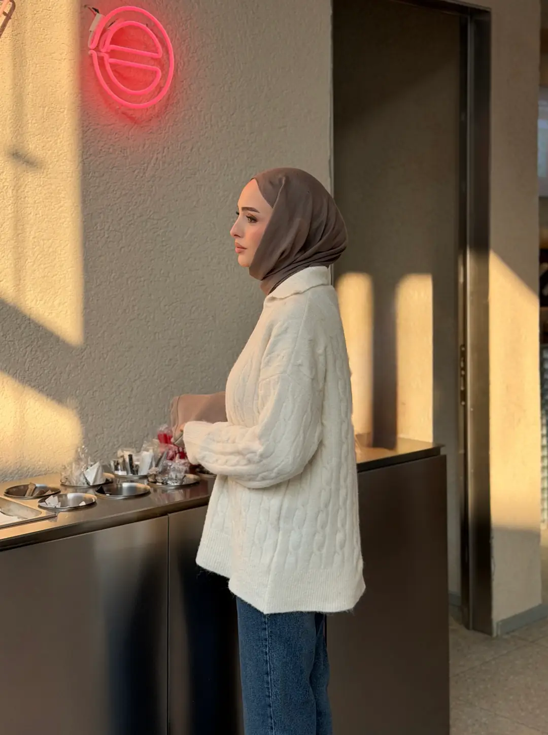 Saç Örgü Polo Yaka Kazak Krem - Görsel 2