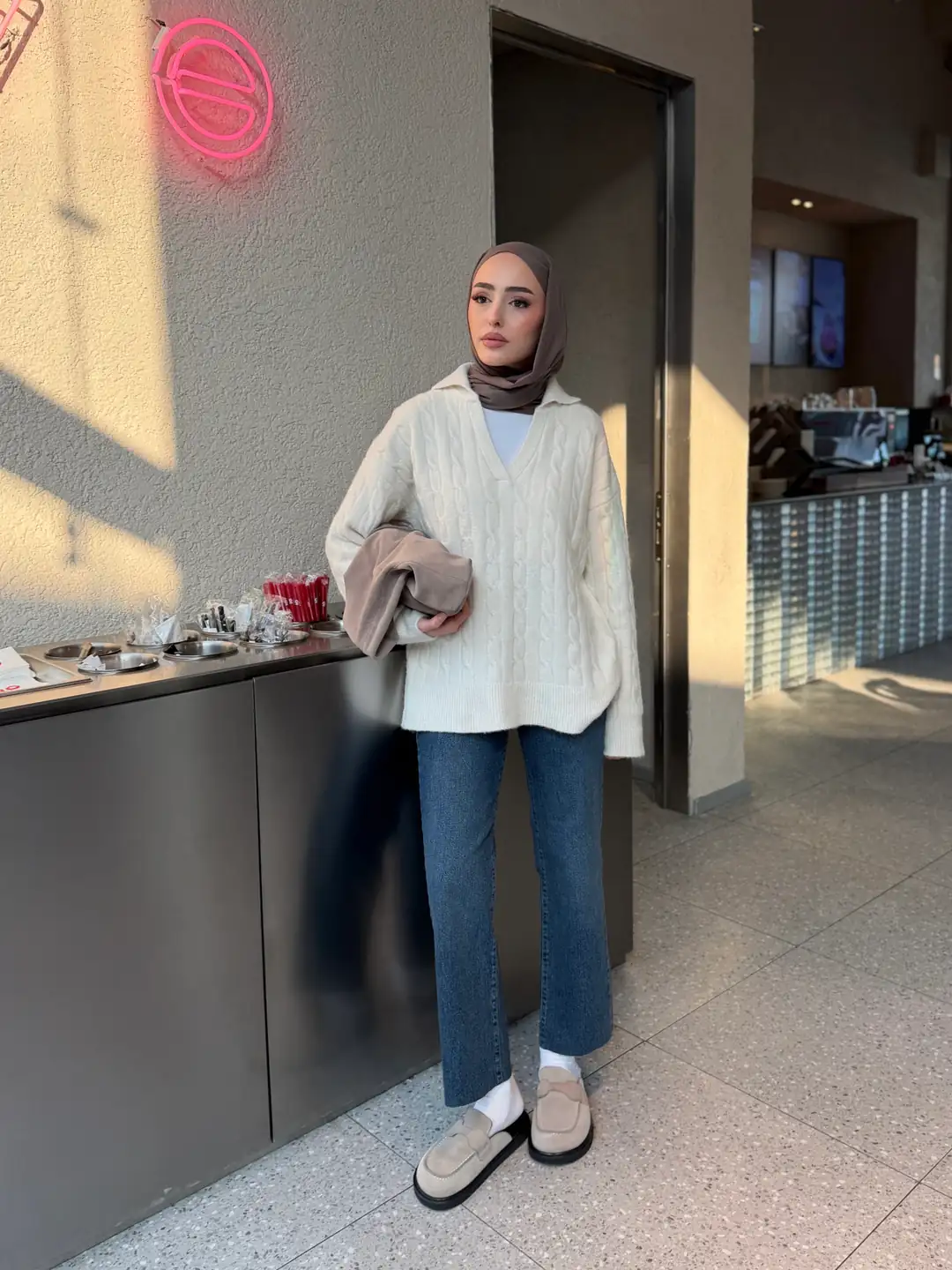 Saç Örgü Polo Yaka Kazak Krem - Görsel 4