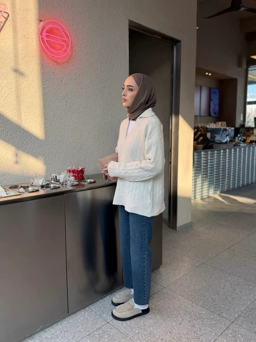 Saç Örgü Polo Yaka Kazak Krem - Görsel 5