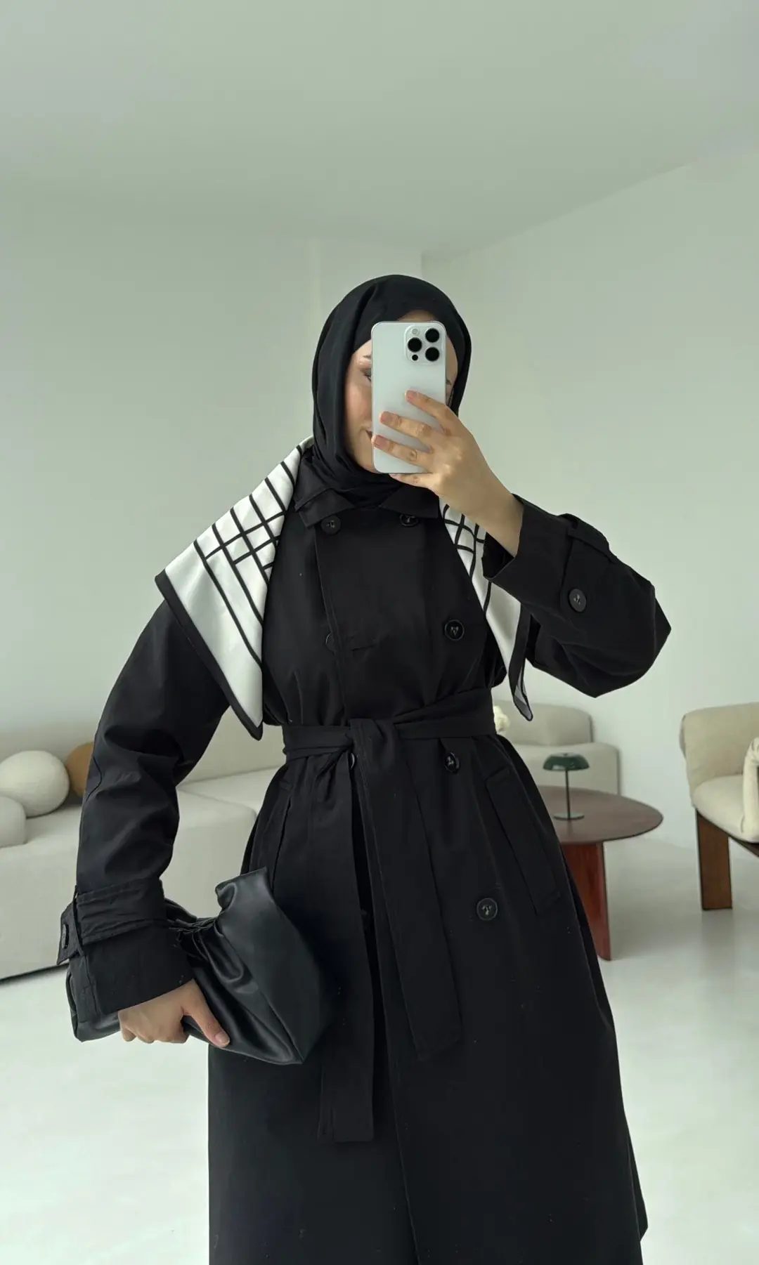 Şal Detay Trençkot Siyah - Görsel 10