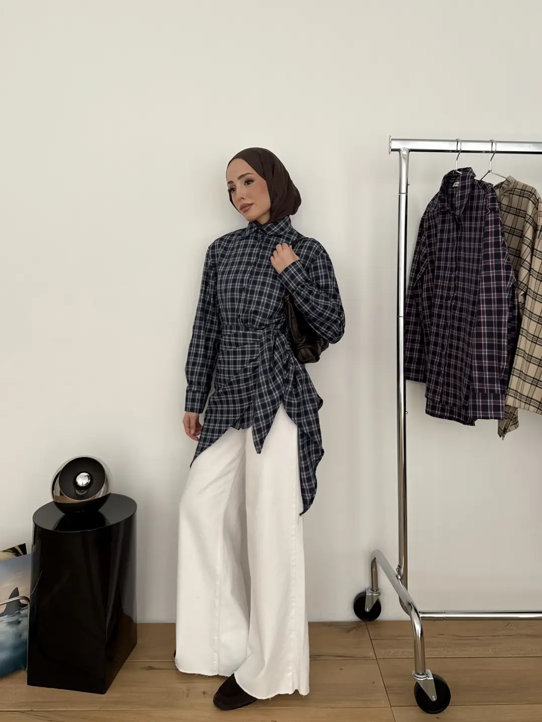 Şal Detaylı Gömlek Lacivert/Beyaz